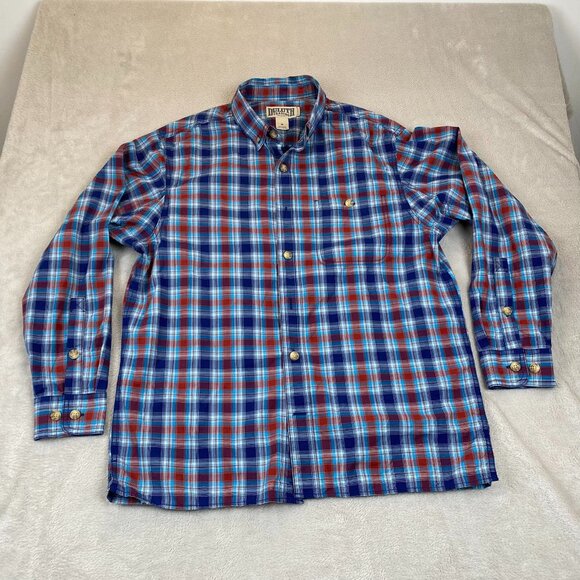 Duluth Men's Shirt M Relaxed Fit Red/Blue Plaid Button-Up - Picture 9 of 10